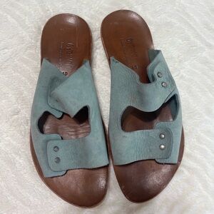 Cydwoq Leather Sandals Size 40 Blue Green Slip On Artisan Comfort Shoes